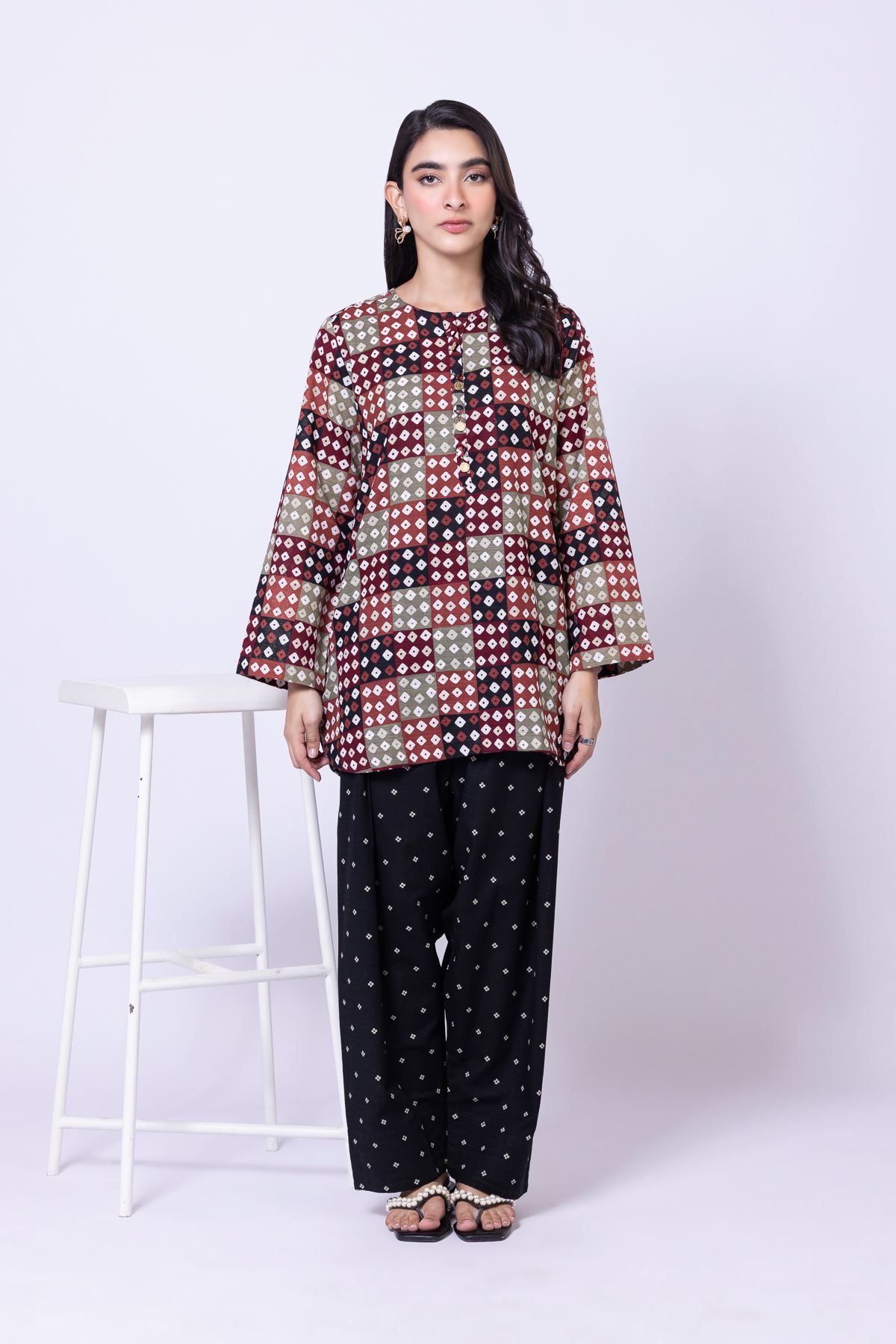 Printed Khaddar Short Geometric Kurta - 25-09-12E2-01TA-VG