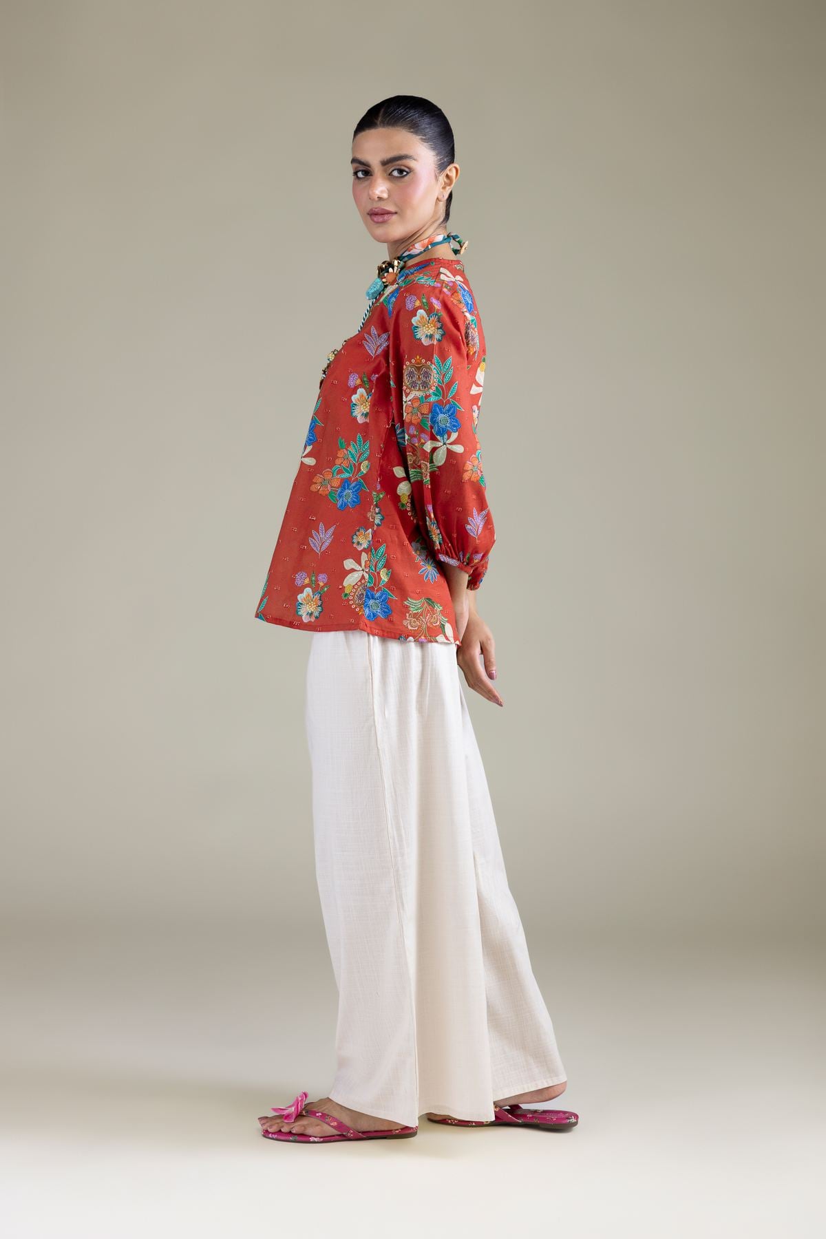 Embroidered Cambric Off-White Cambric Trousers - 2-26-202-A-D-VG
