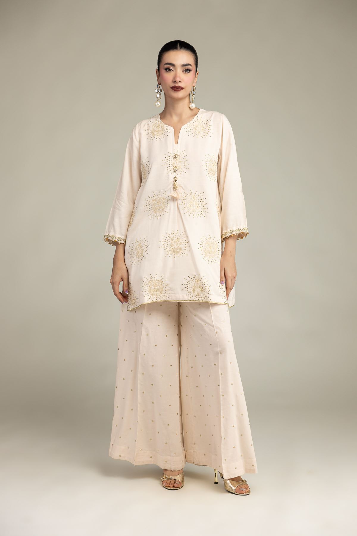 Embroidered Raw Silk Short Silk Kurta - 25-10-11E1-01TB-VG
