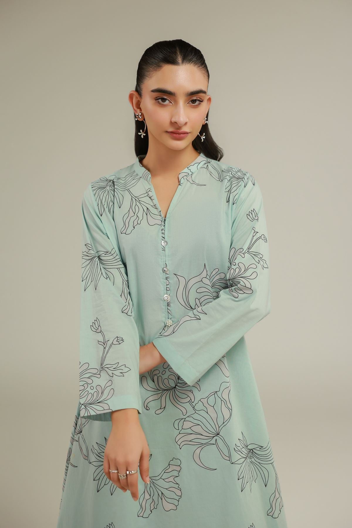 Cambric Floral Mint Kurta - 1-26-128-A-A-VG