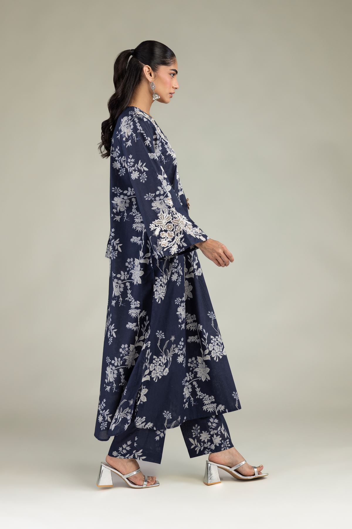 Embroidered Cambric Navy Floral Pants - 1-26-226-B-G1-VG