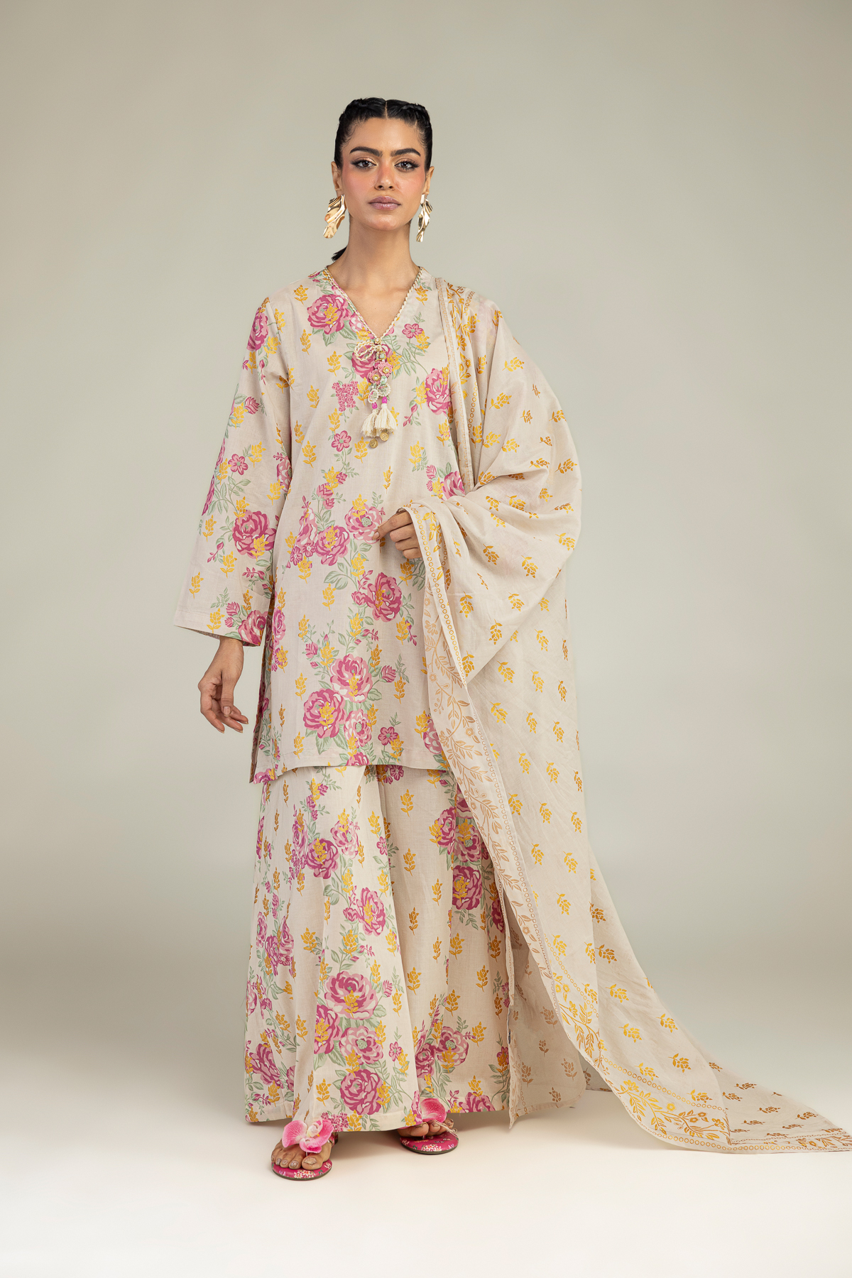 Printed Lawn Floral Lawn Dupatta - 1-26-236-A-F1-VG
