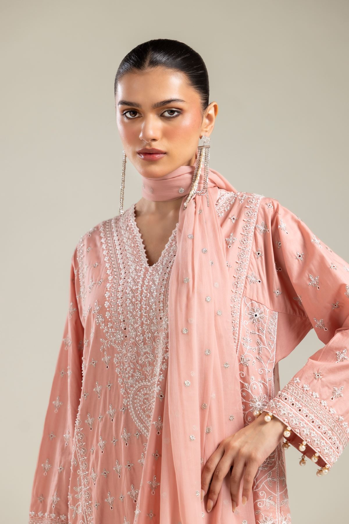 Embroidered Raw Silk 3 Piece Co-ord Set - 2-26-215-A-J-VG