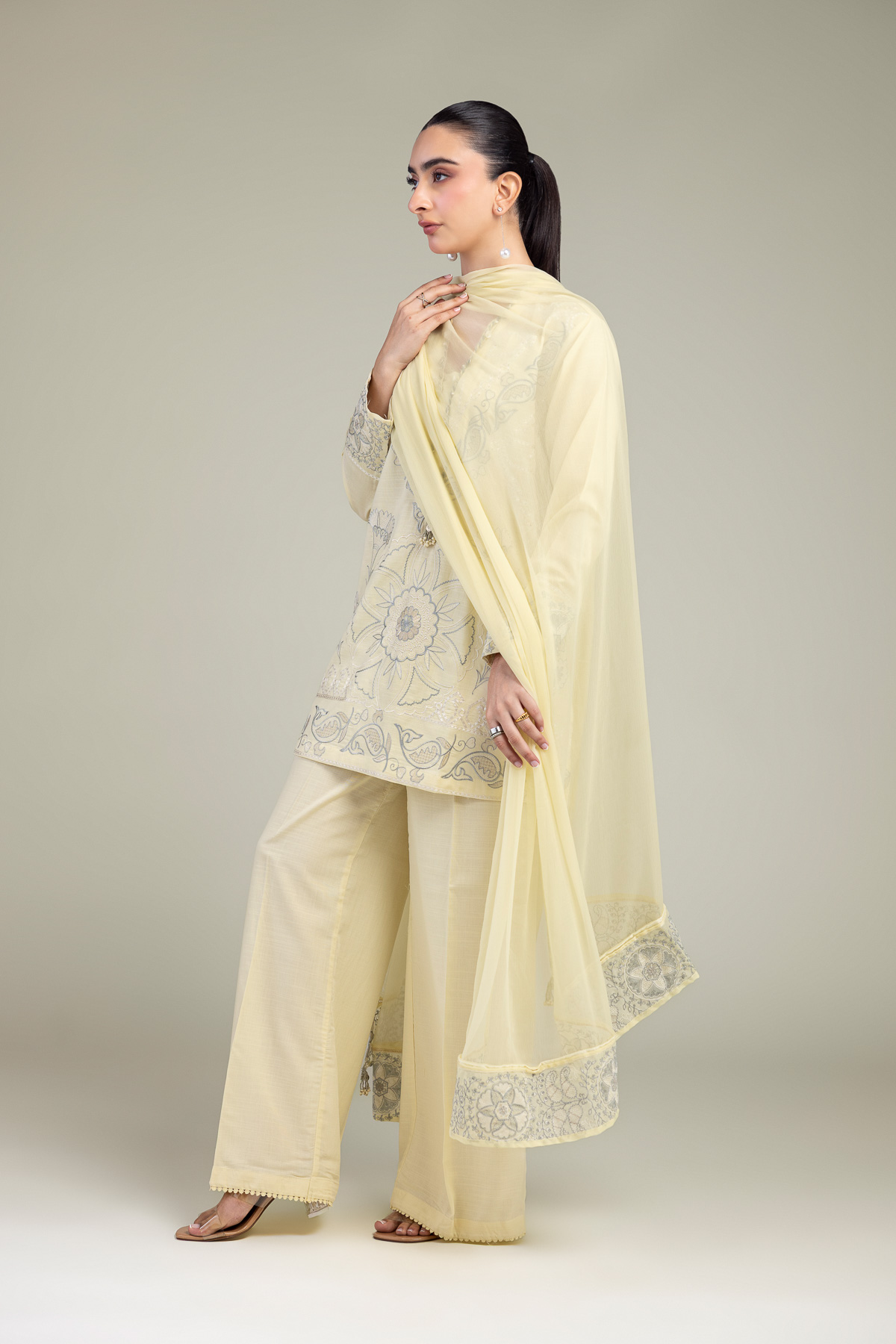 Embroidered Raw Silk Raw Silk Pants - 1-26-102-A-F-VG