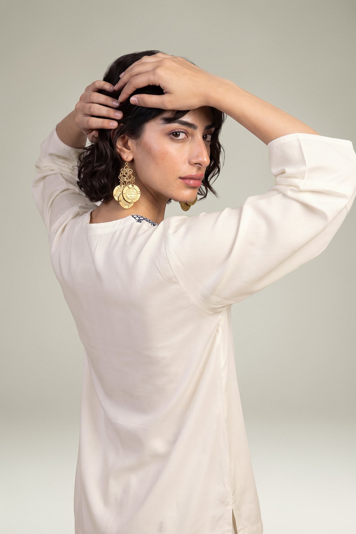 Embroidered Viscose Crepe V-Neck Crepe Blouse - 1-26-309-B-D1-VG