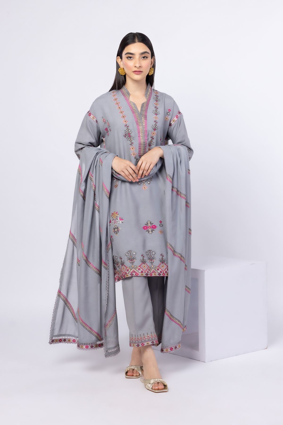 Embroidered Russian Raw Silk Kurta - 25-04S19-02TA-VG