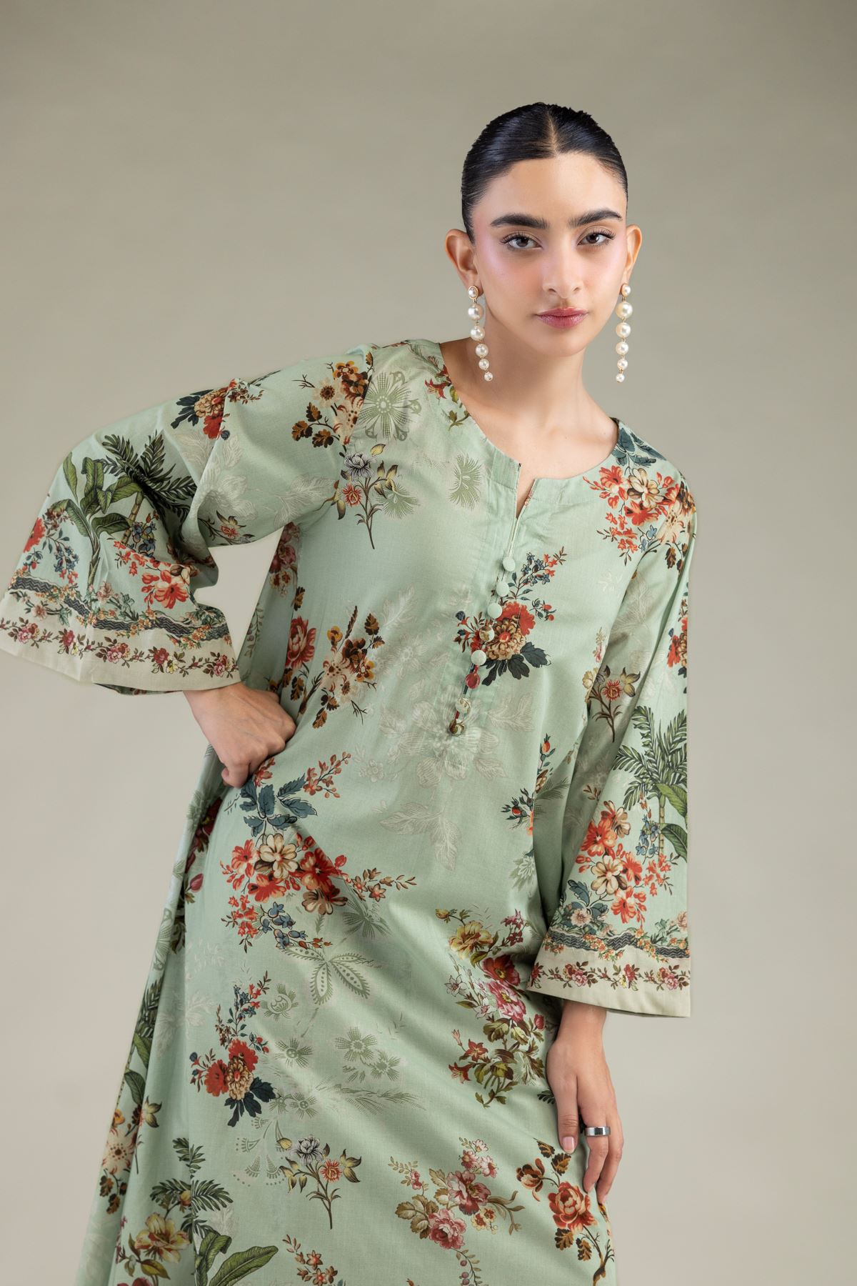Printed Cambric Mint Cambric Kurta - 1-26-102-A-F-VG