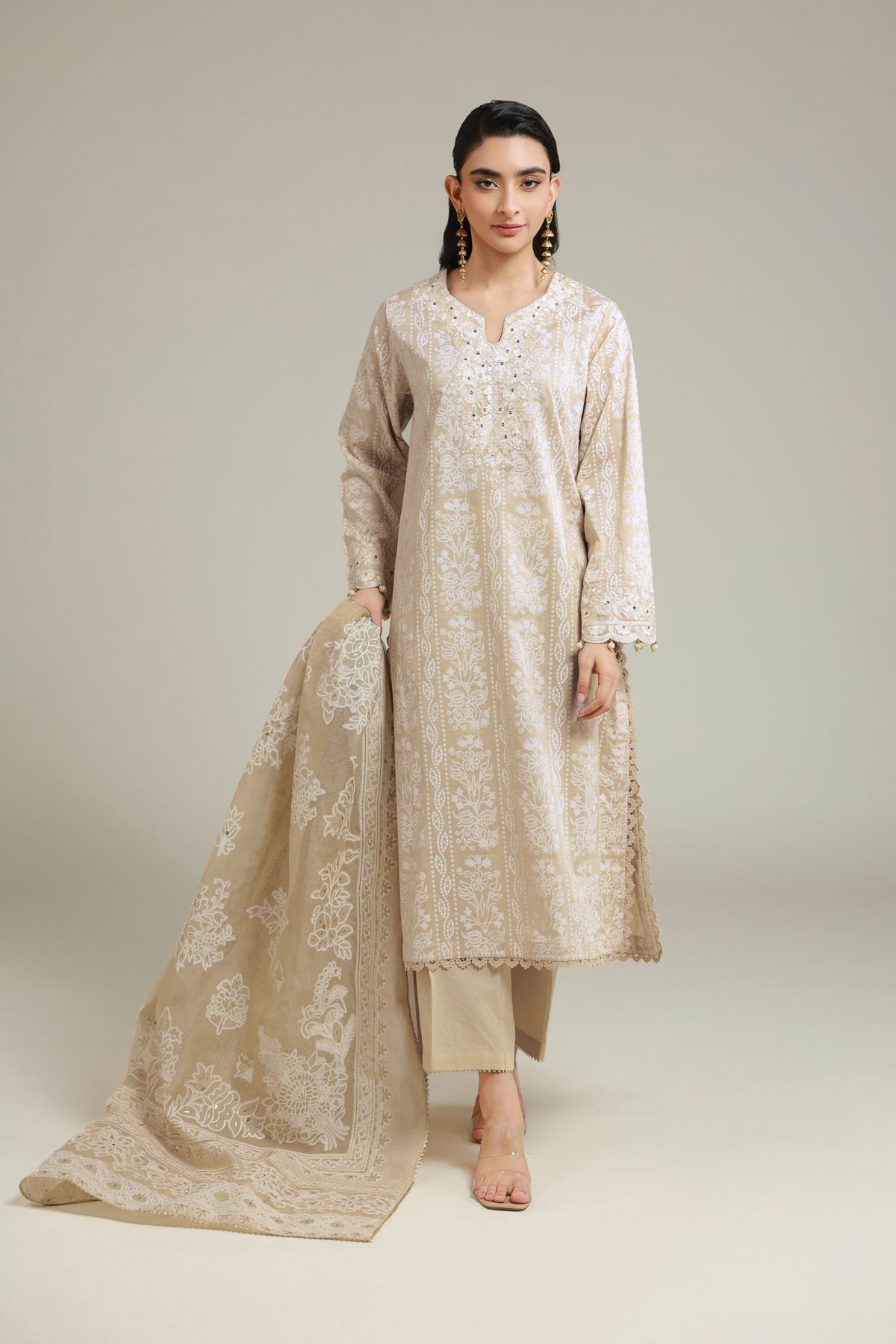 Embroidered Cambric 3-Piece Cambric Set - 26-02-1E13-02TA-VG