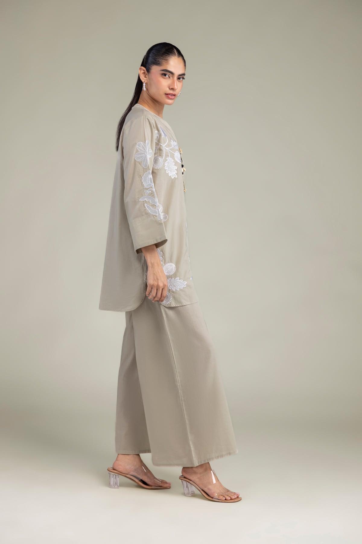Dyed Cambric Beige Cambric Trousers - 1-26-102-A-F-VG