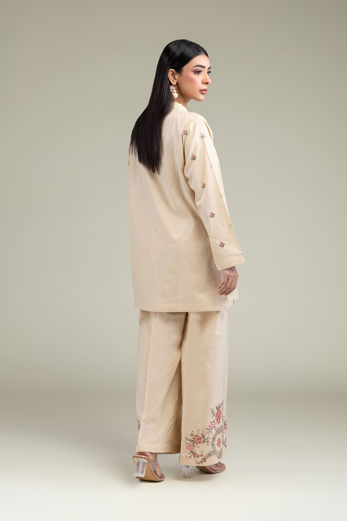 Embroidered Cambric Floral V-Neck Kurta - 1-26-247-A-G1-VG