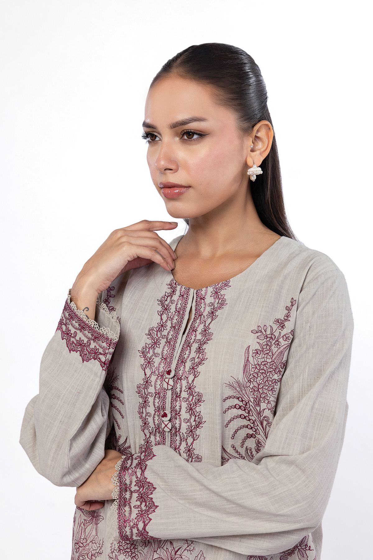 Embroidered Crosshatch Fabrics 2 Piece | Top and Bottom - KW30A-VG