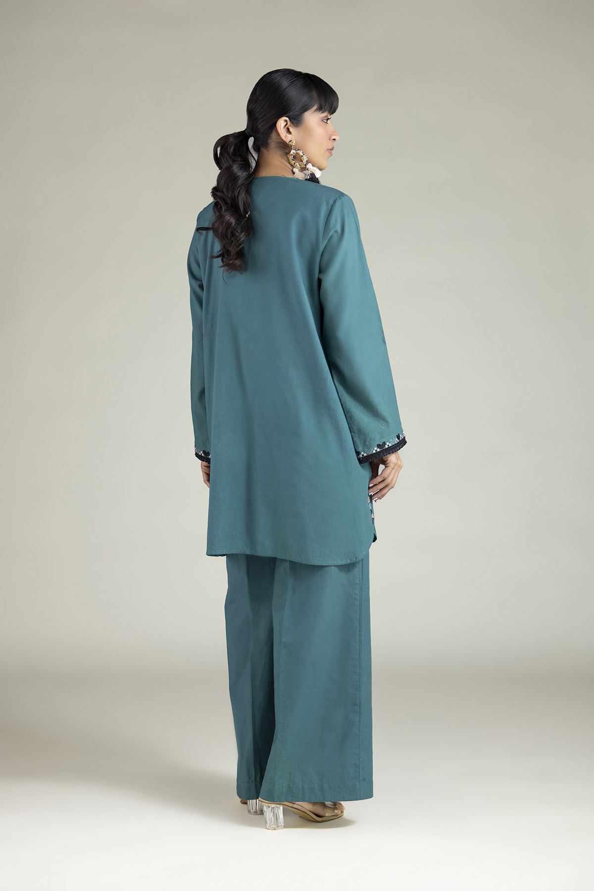 Embroidered Cambric Teal Tailored 2-Piece - T-A22-26-218FH1-VG