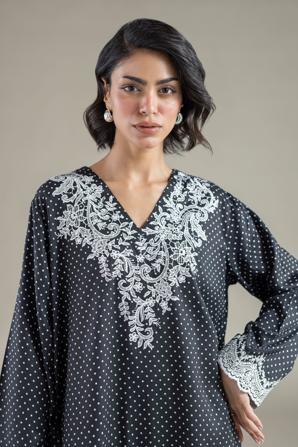Embroidered Marina Polka Dot Kurta - 25-10-11E12-03TB-VG