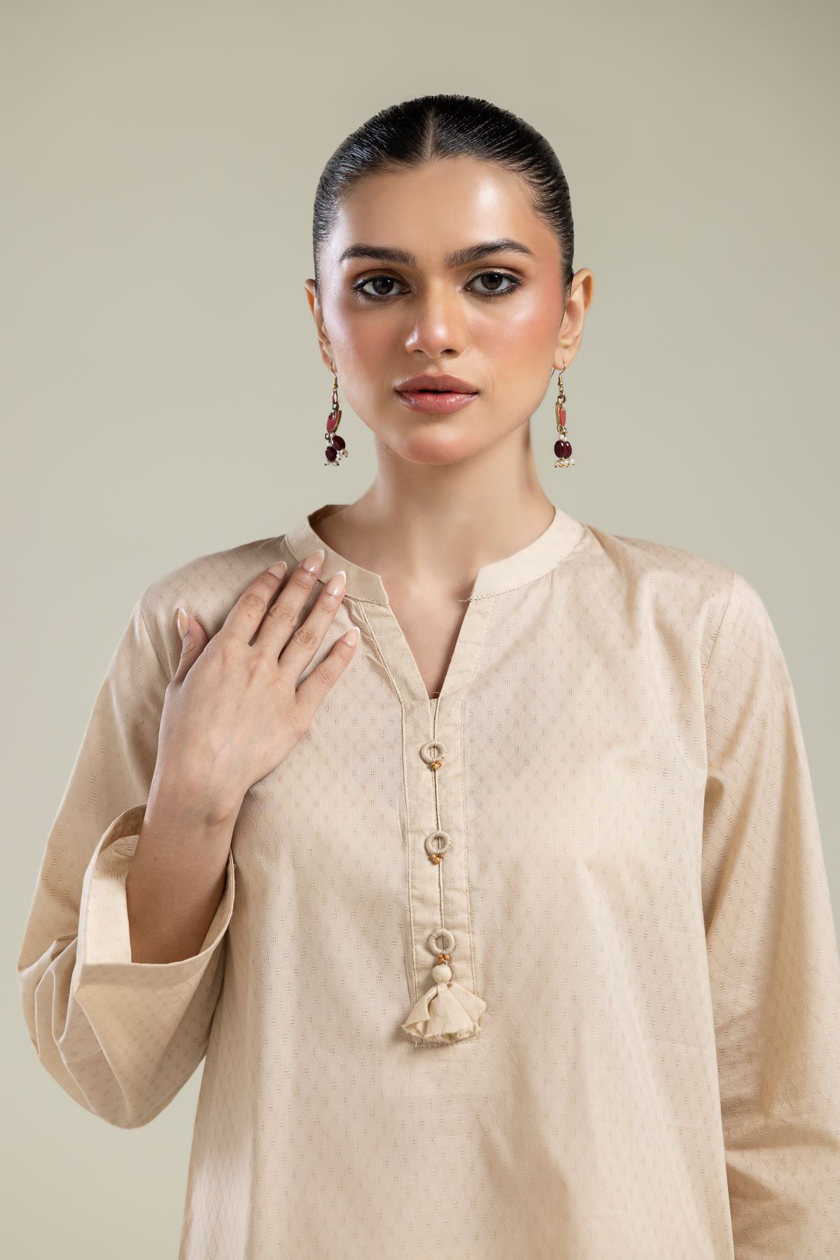 Embroidered Cotton Dobby Beige Cotton Kurta - 2-26-202-A-E-VG
