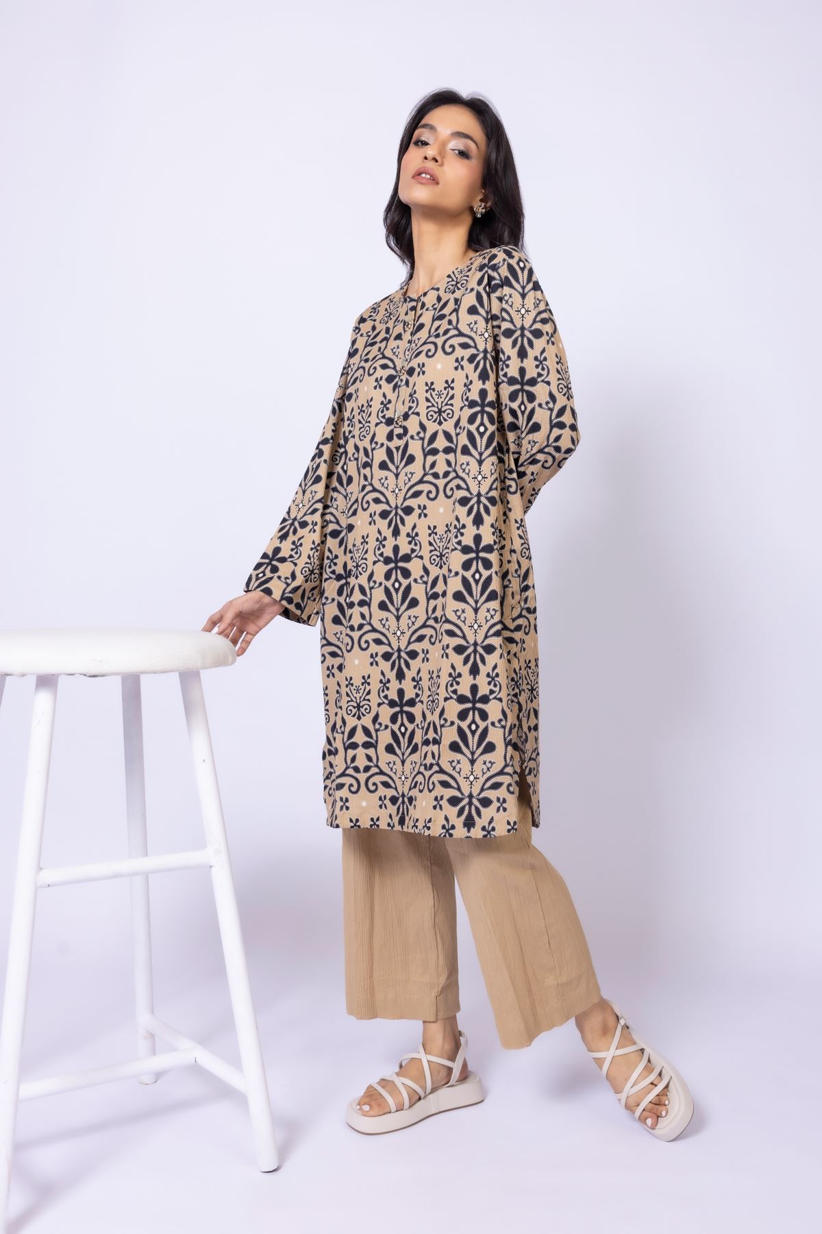 Printed Cotton Crinkle Kurta - OTD4-EX22-10TA-VG