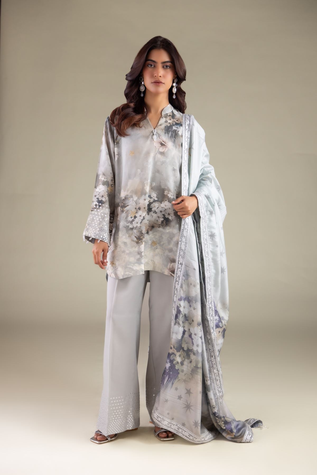 Embroidered Raw Silk Pearl Embellished Pants - 2-26-110-A-E-VG