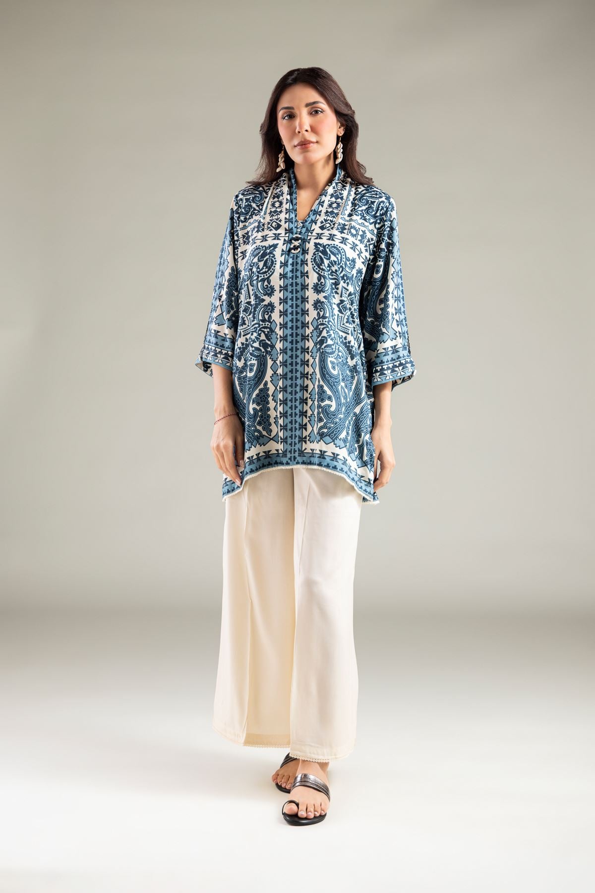 Printed Viscose Relaxed Solid Pants - 1-26-110-A-B-VG