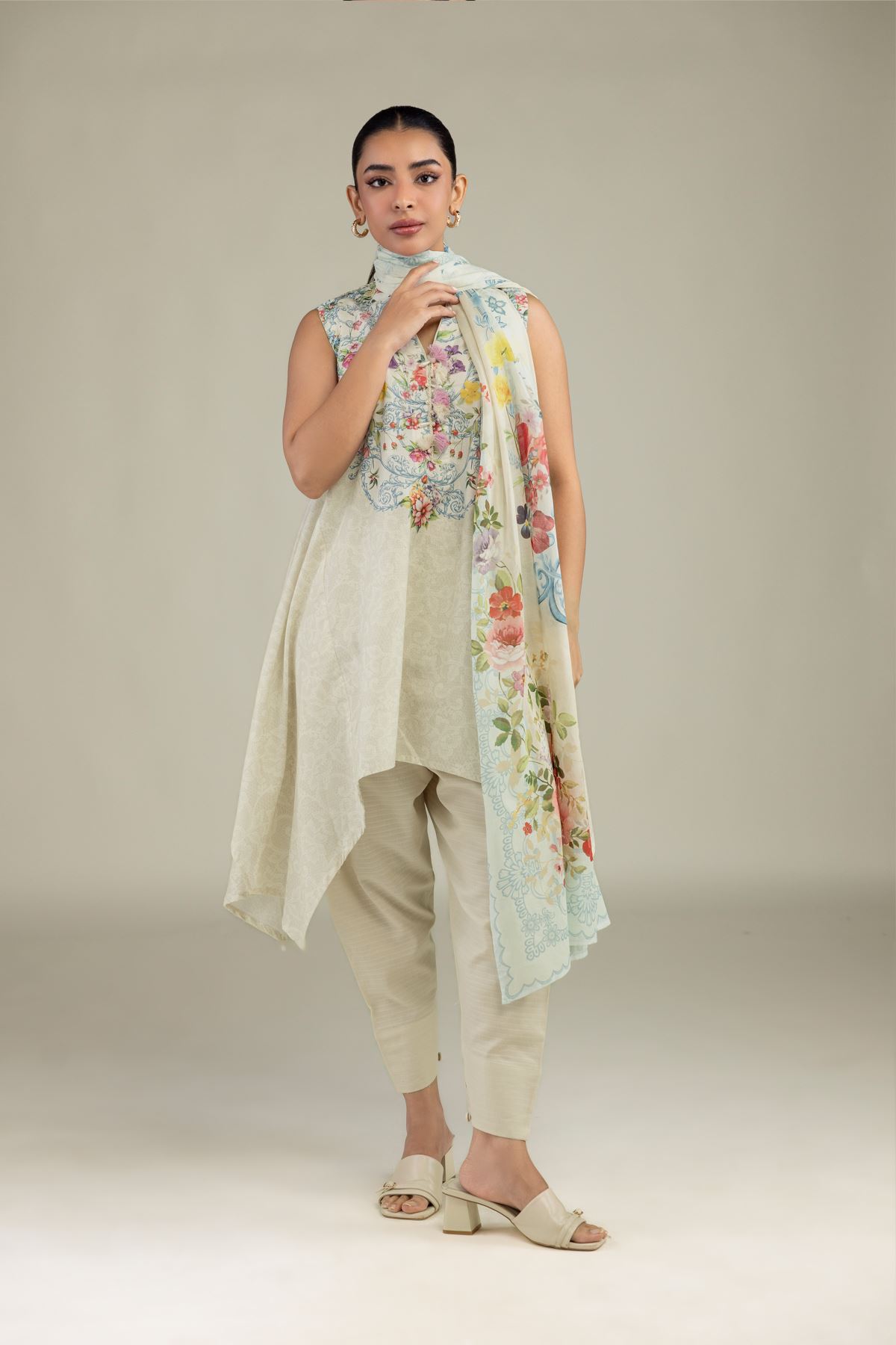 Printed Lawn Floral Lawn Dupatta - 1-26-229-B-F1-VG