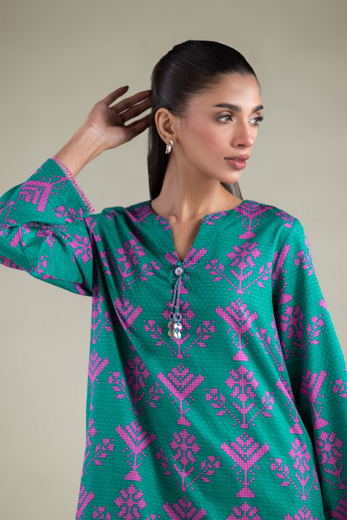 Printed Cotton Dobby Kurta - 1001926902