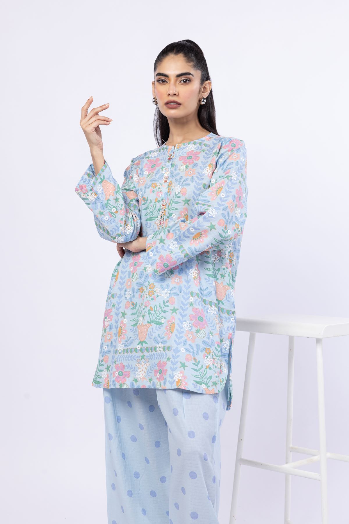 Embroidered Cotton Dobby Kurta - 25-07-7E5-08TA-VG