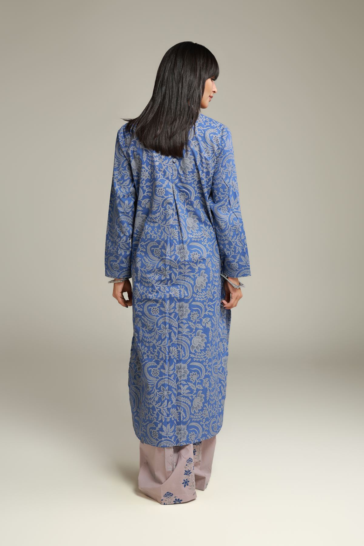 Printed Cambric Floral Longline Kurta - 26-02-1E13-06TA-VG