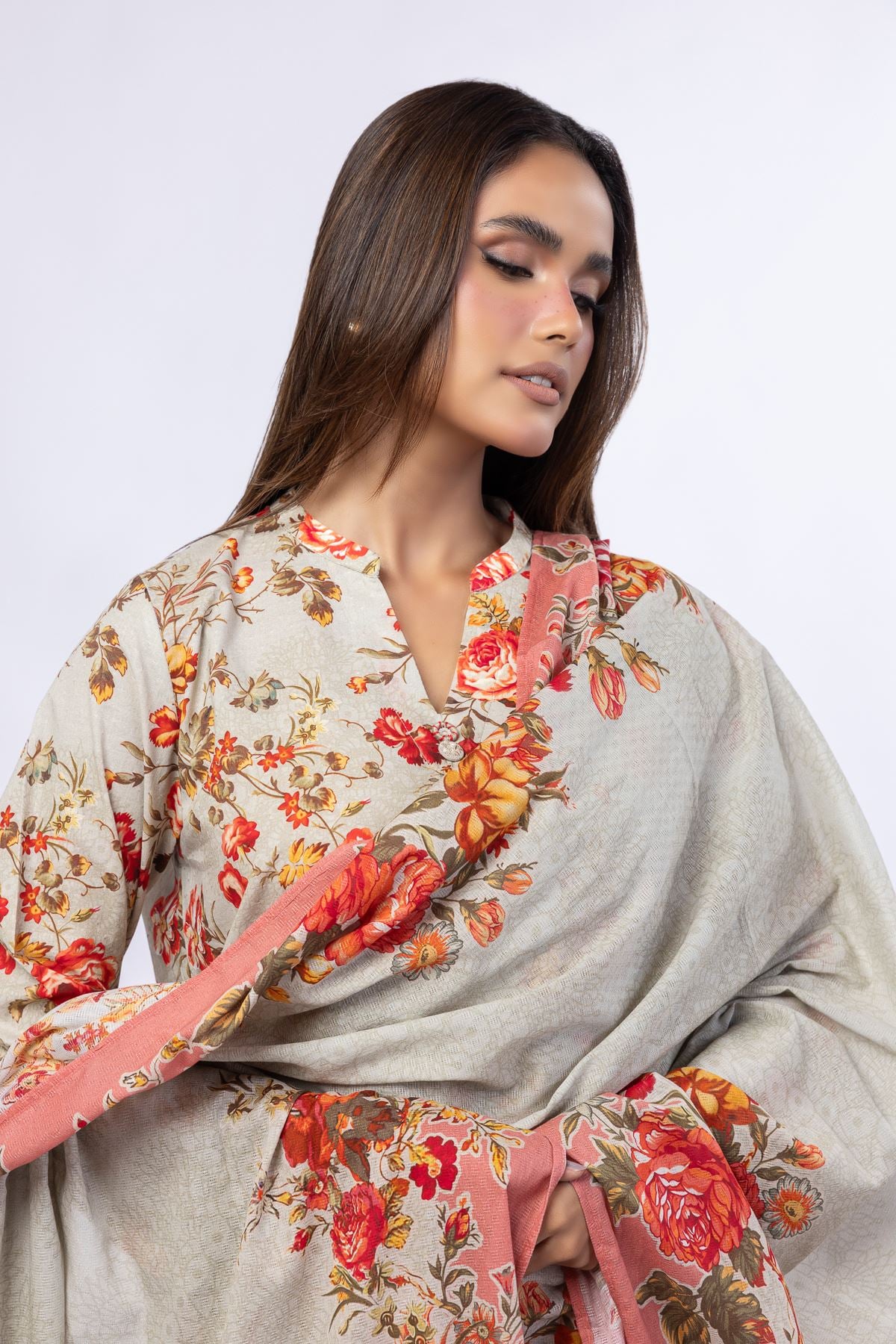 Printed Cotton Square Dupatta - 25-05E57-01BB-VG