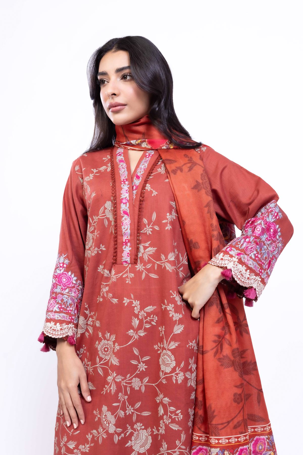 Printed Dobby Net Dupatta - 25-10-12E1-04TA-VG