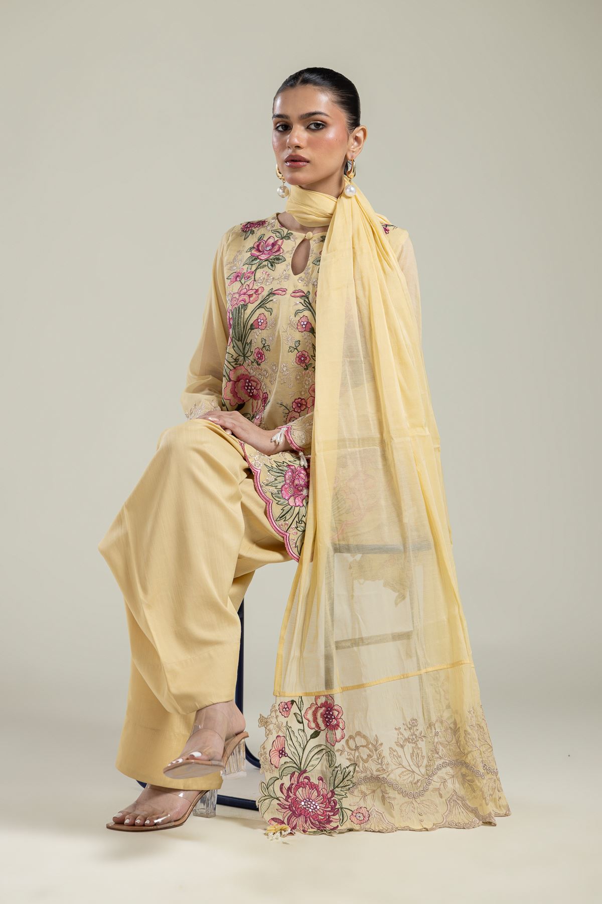 Paper Silk Floral Silk Dupatta - 2-26-109-A-B-VG