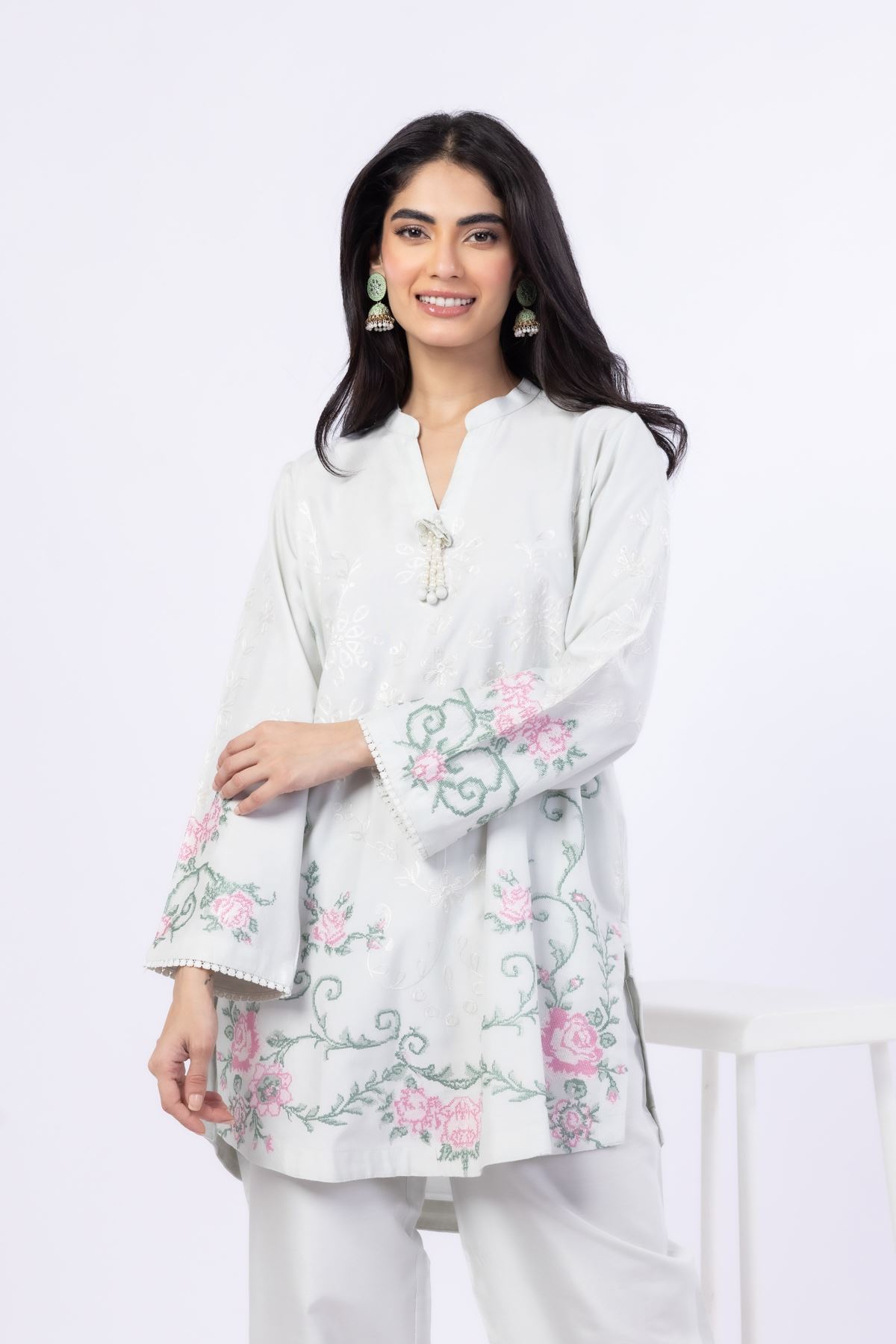 Embroidered Raw Silk Kurta - 25-10-11E12-03TB-VG