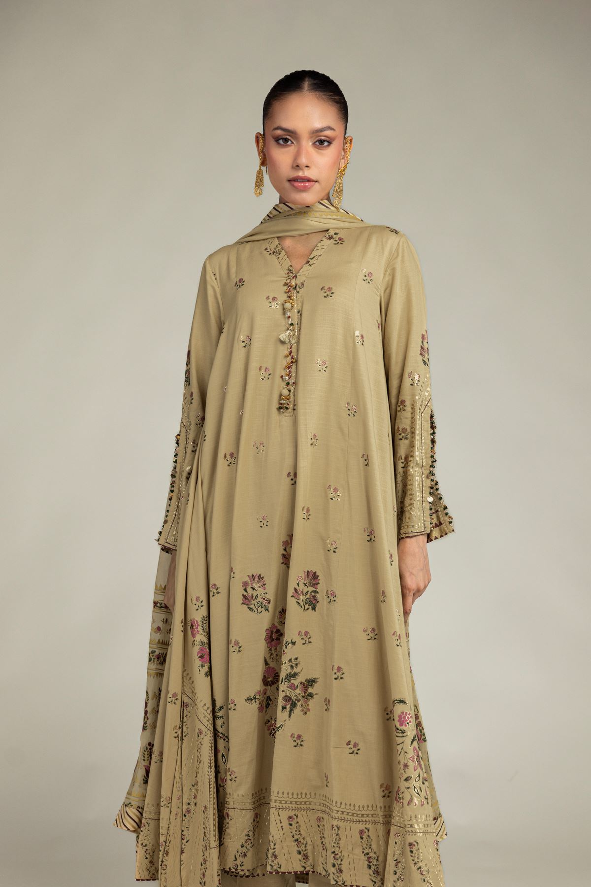 Embroidered Raw Silk 3 Piece Co-ord Set - 12-26-106-F-F-VG