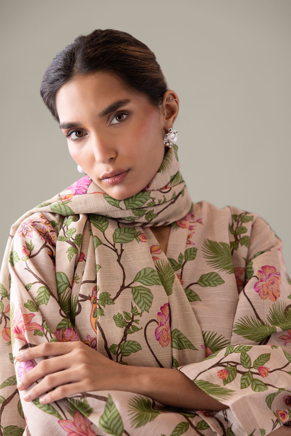 Printed Textured Cotton Dupatta - 25-09-11E13-07TA-VG