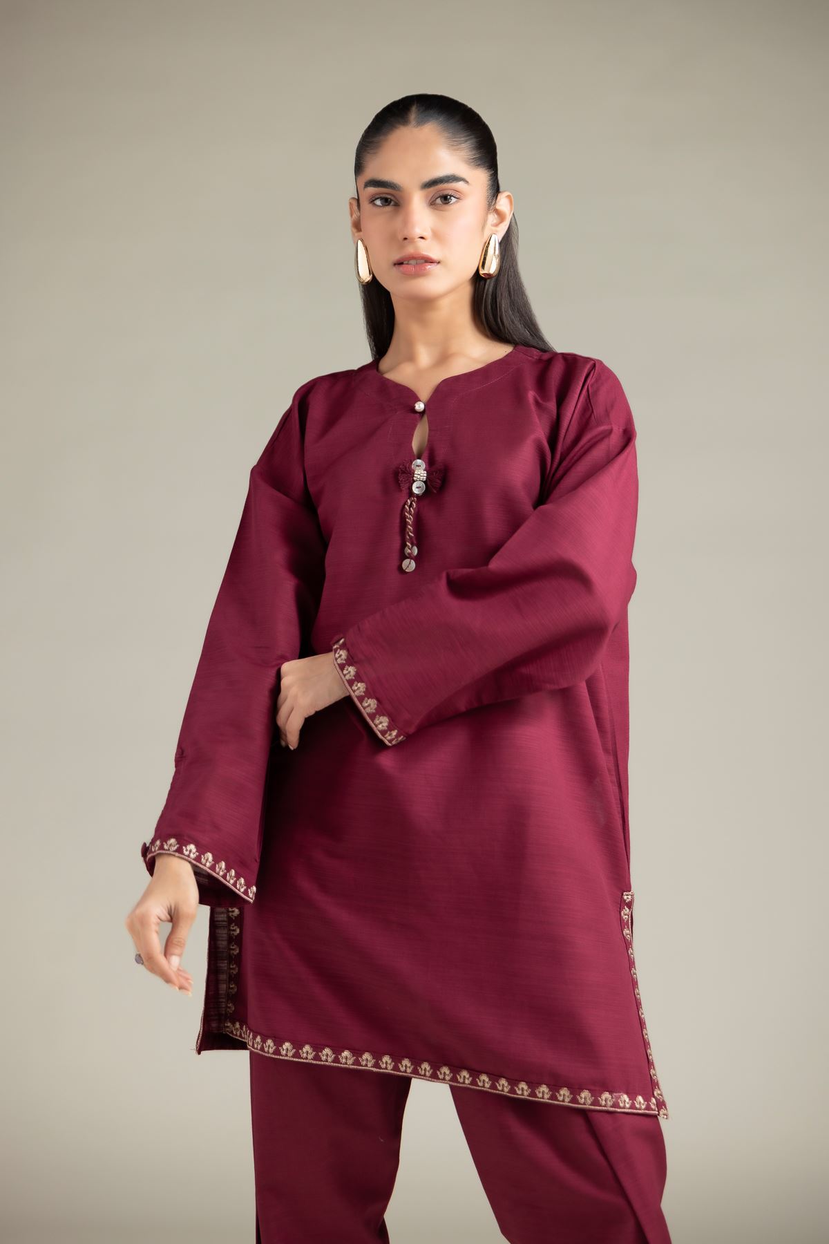 Embroidered Textured Cotton Kurta - 1-26-109-A-I-VG