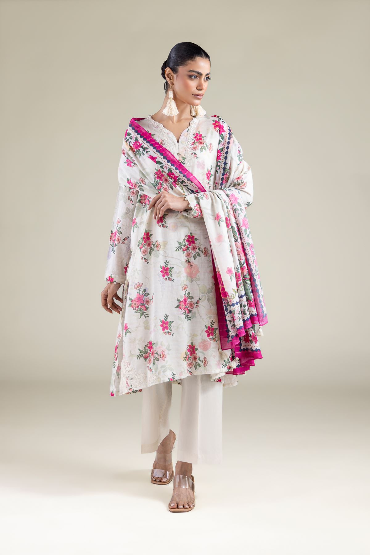 Embroidered Messuri Tailored Floral Set - 26-02-1E13-03TA-VG