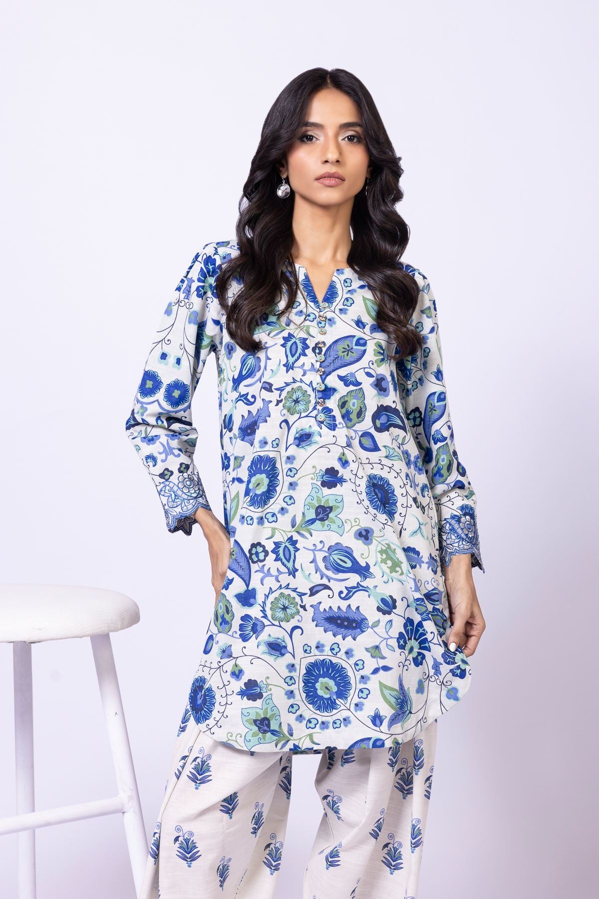 Printed Khaddar Kurta - 25-10-11E16-11TB-VG