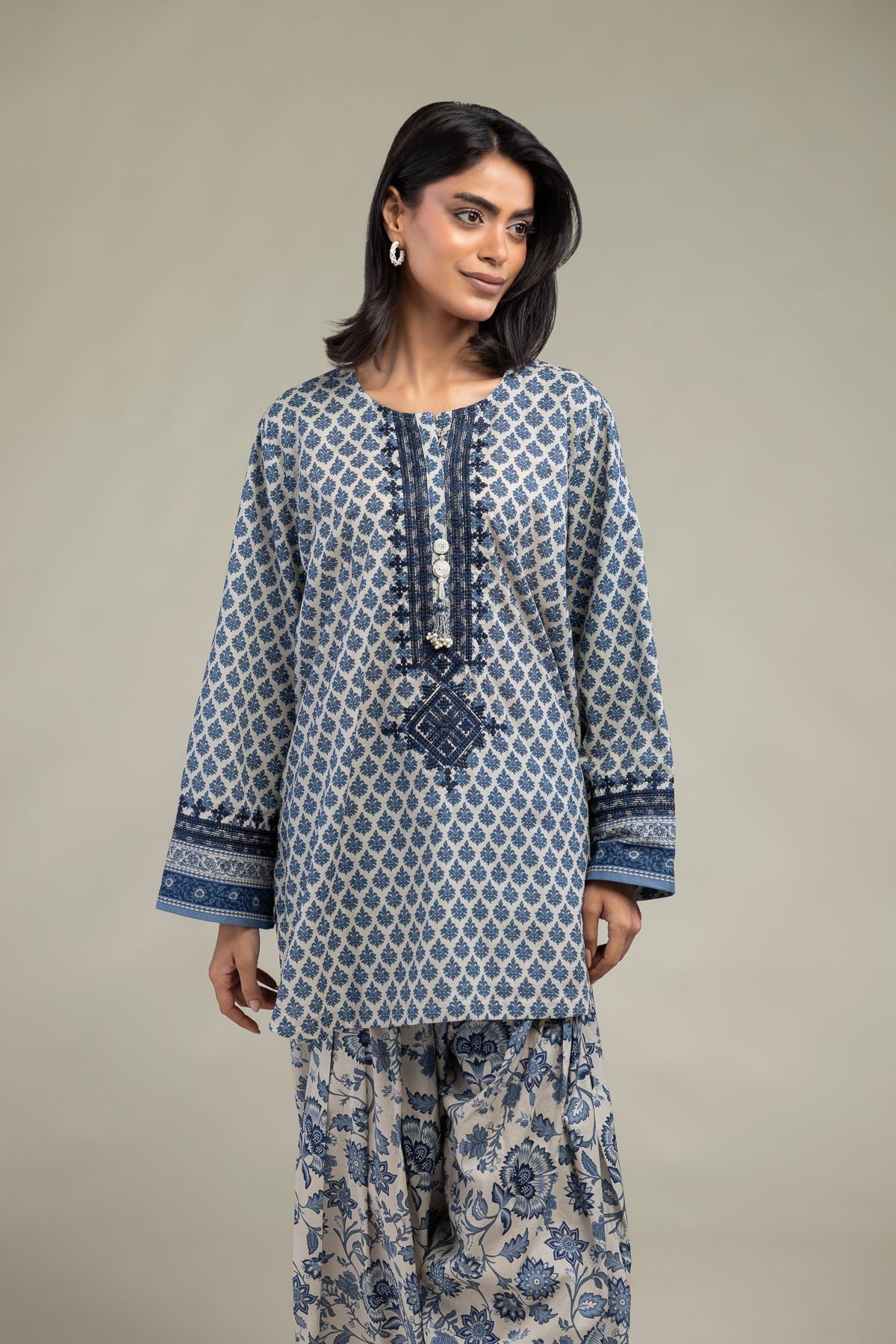 Embroidered Cambric Blue Cambric Kurta - T-A22-26-208FC2-VG