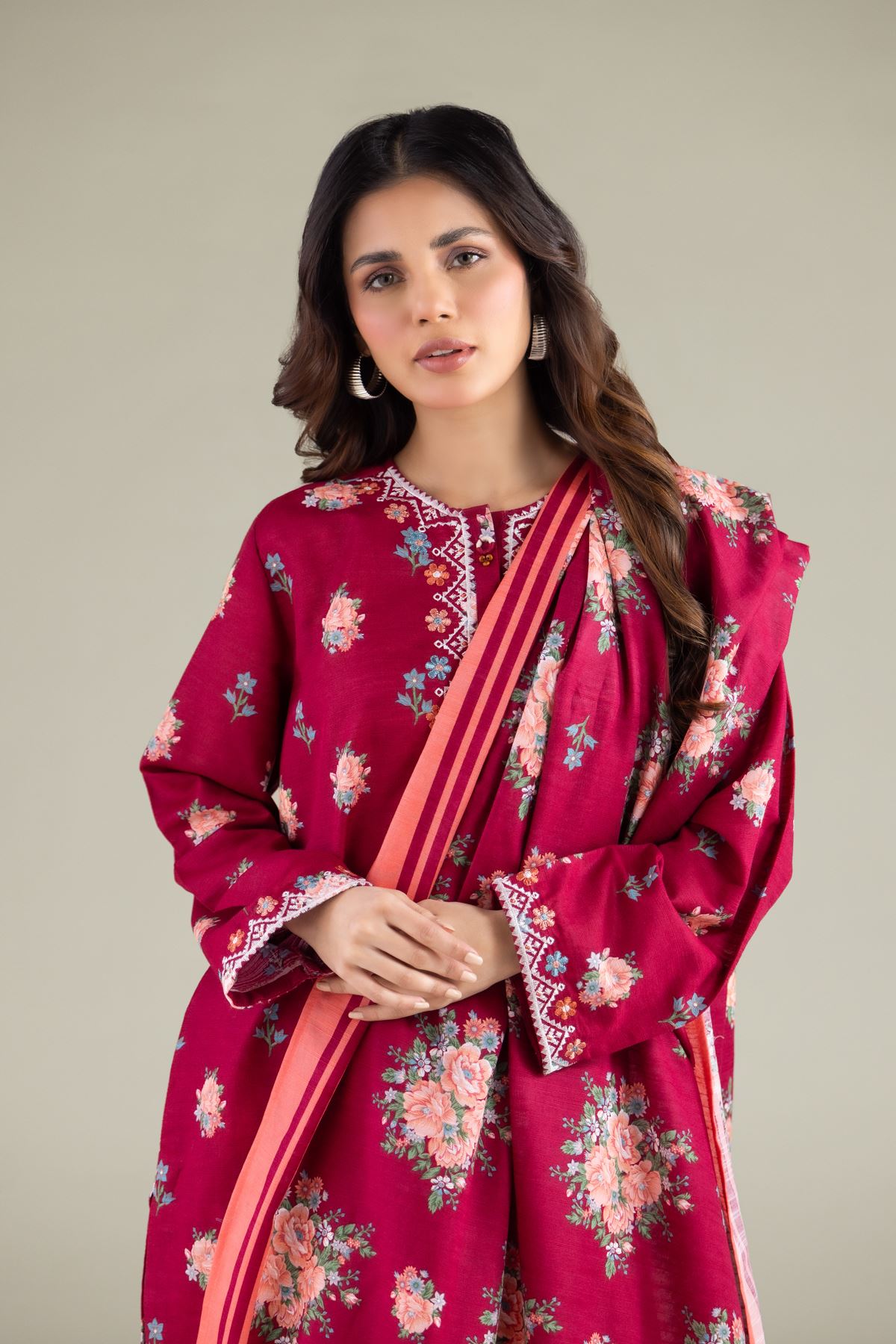 Embroidered Textured Cotton All-Season Striped Dupatta - 1001918628