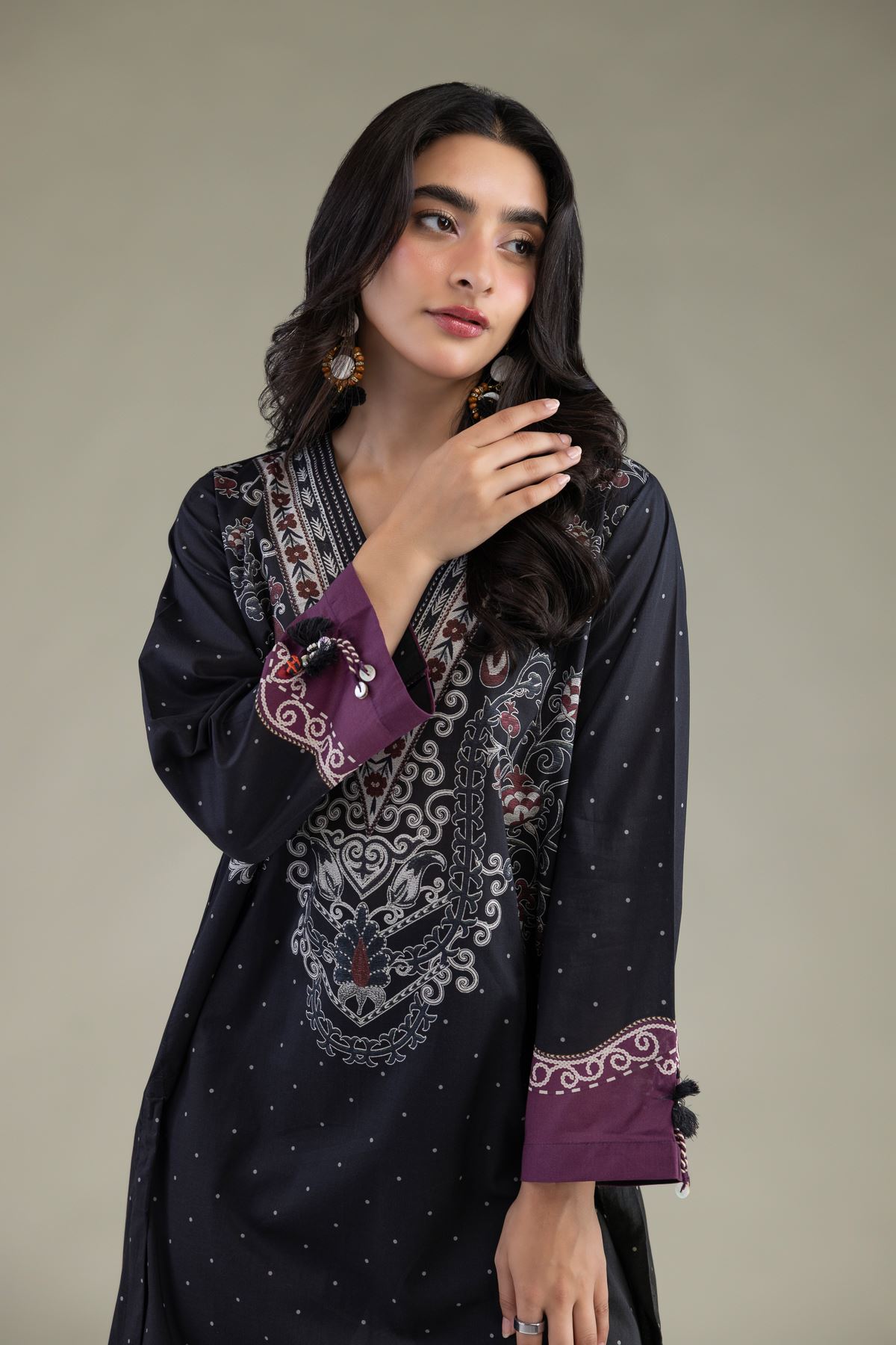 Printed Cambric Cambric V-Neck Kurta - 1-26-317B-A-F1-VG