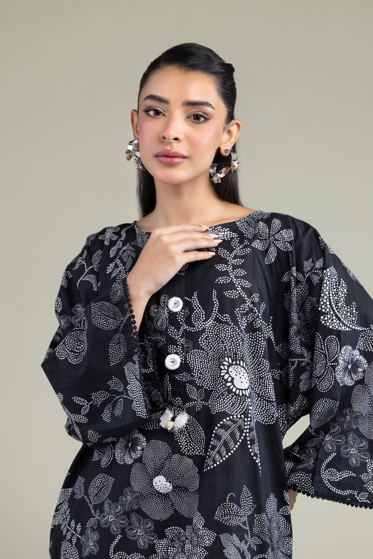 Printed Cotton Dobby Black Longline Kurta - 1-26-219-A-D1-VG