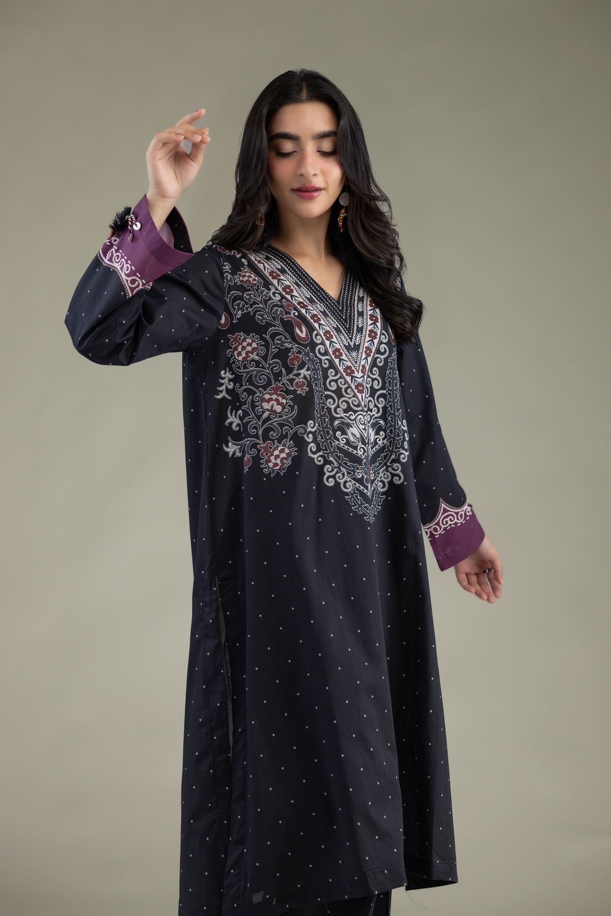 Printed Cambric Cambric V-Neck Kurta - 1-26-317B-A-F1-VG