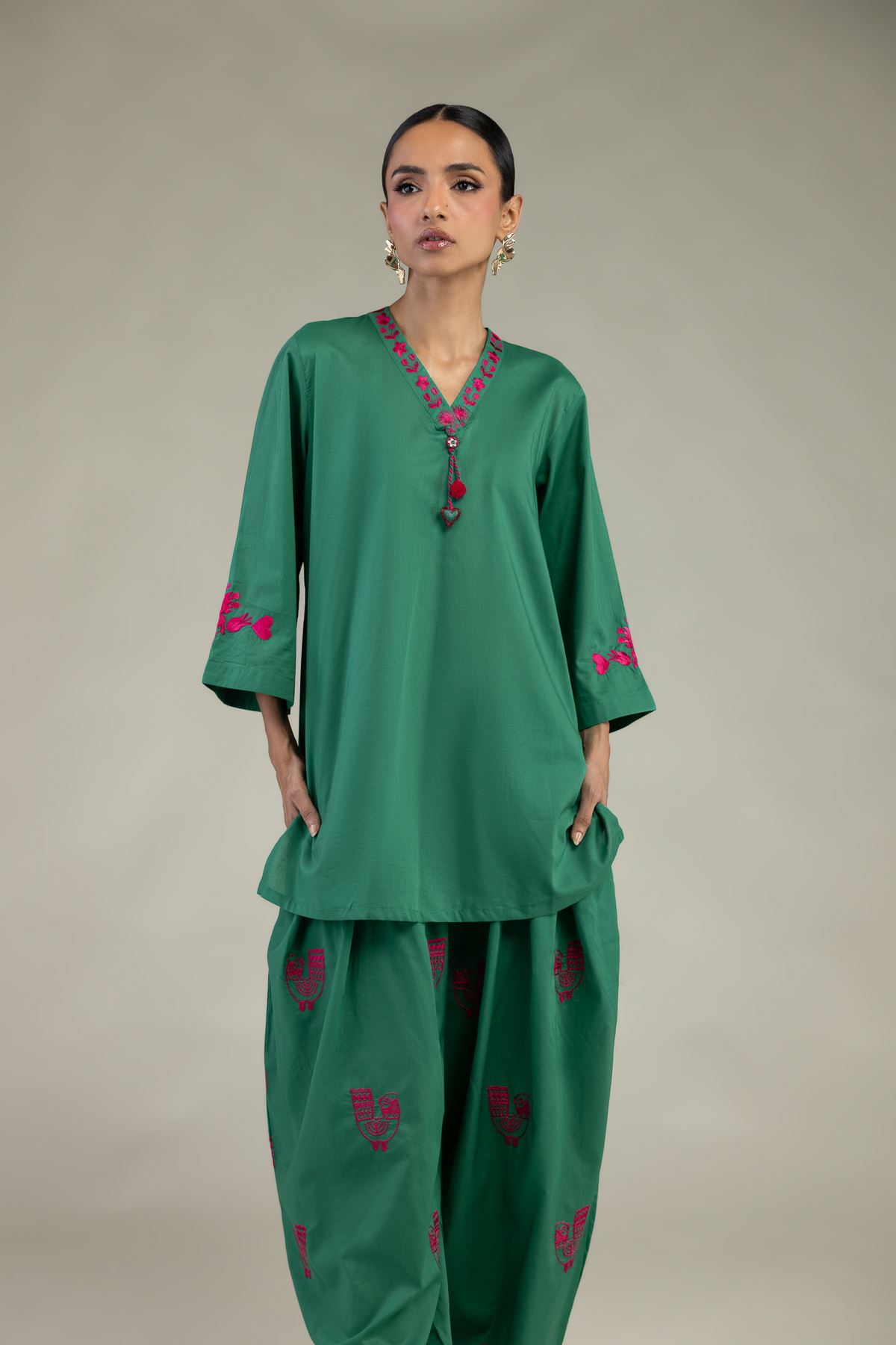 Embroidered Cambric Green Floral Kurta - 1-26-327-B-B1-VG