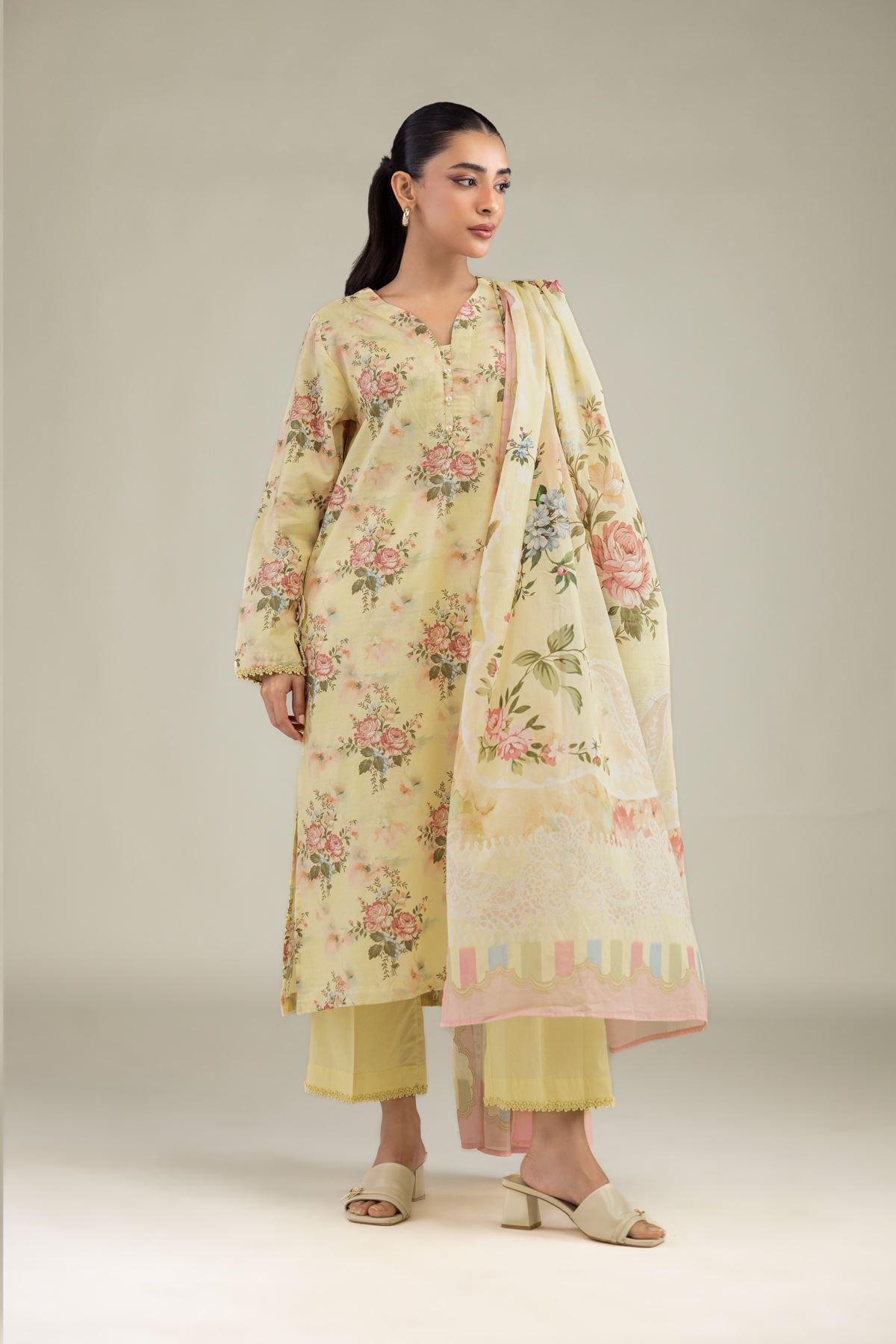 Printed Lawn Floral Lawn Dupatta - 1-26-229-C-H1-VG