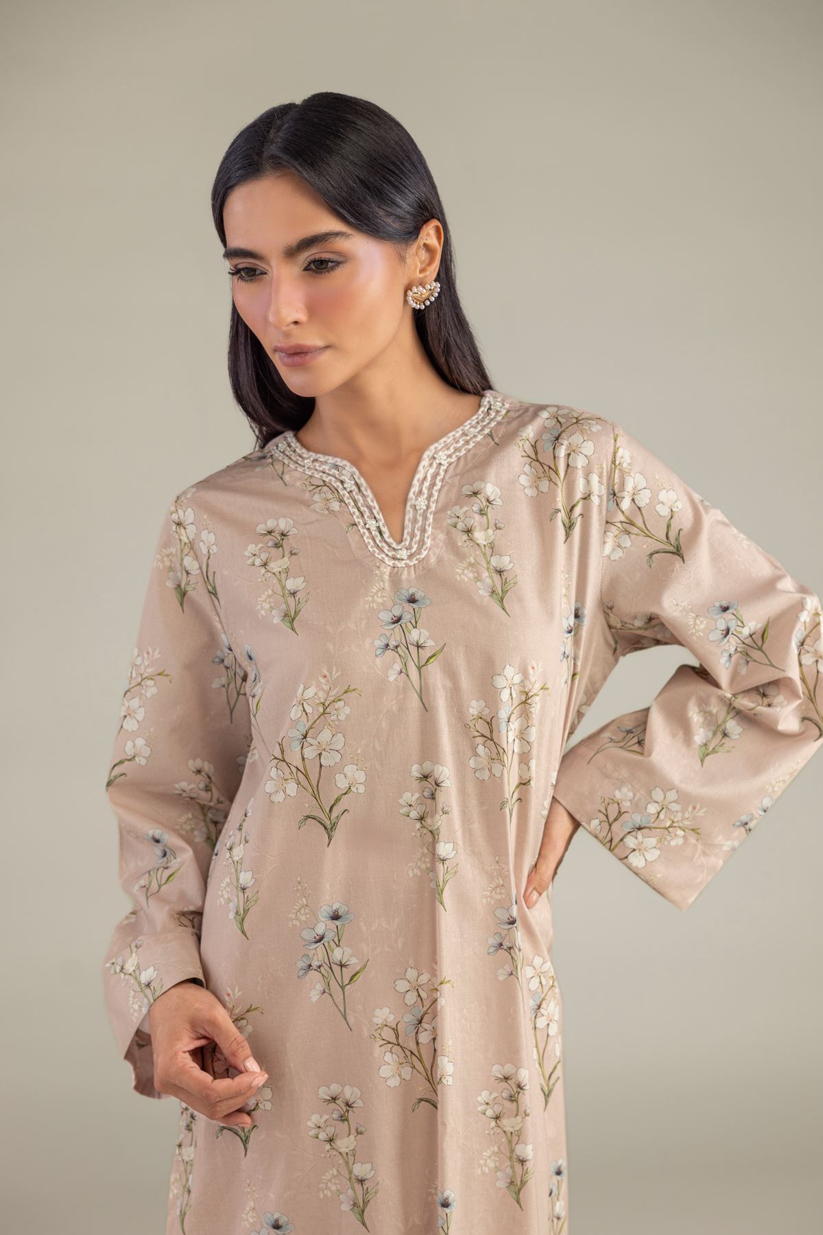 Printed Cambric Long Cambric Kurta - 1-26-322-B-A1-VG