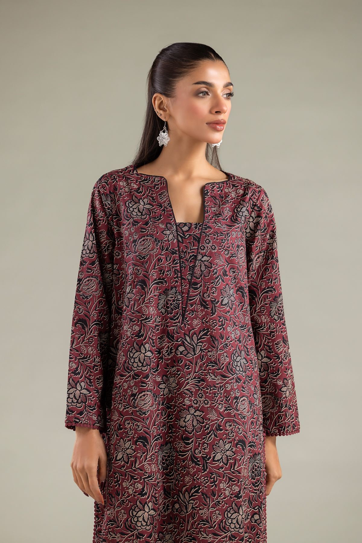 Printed Cambric Floral Longline Kurta - 2-26-103-A-C-VG
