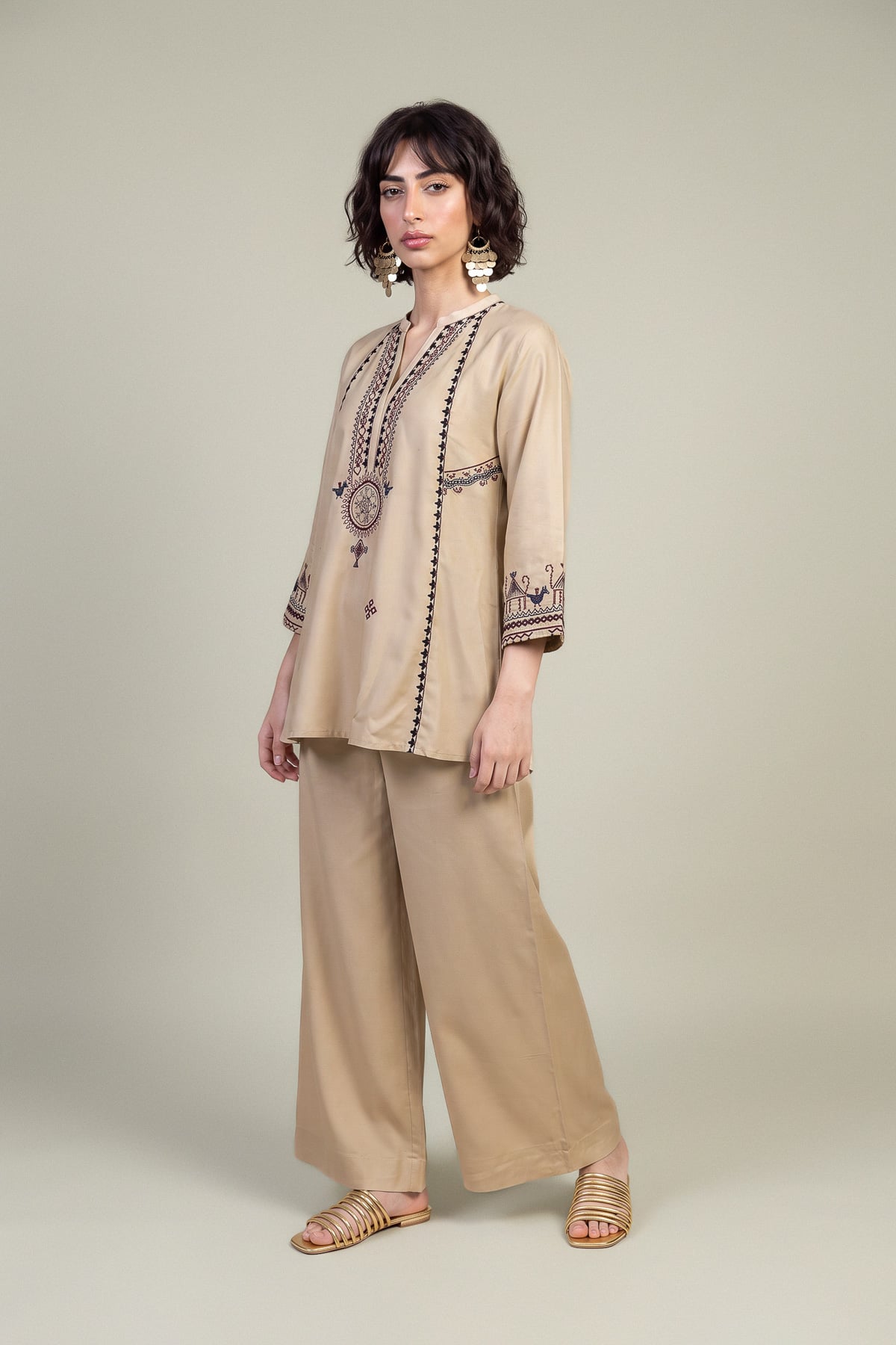 Embroidered Viscose Crepe Viscose Crepe Pants - 1-26-102-A-F-VG