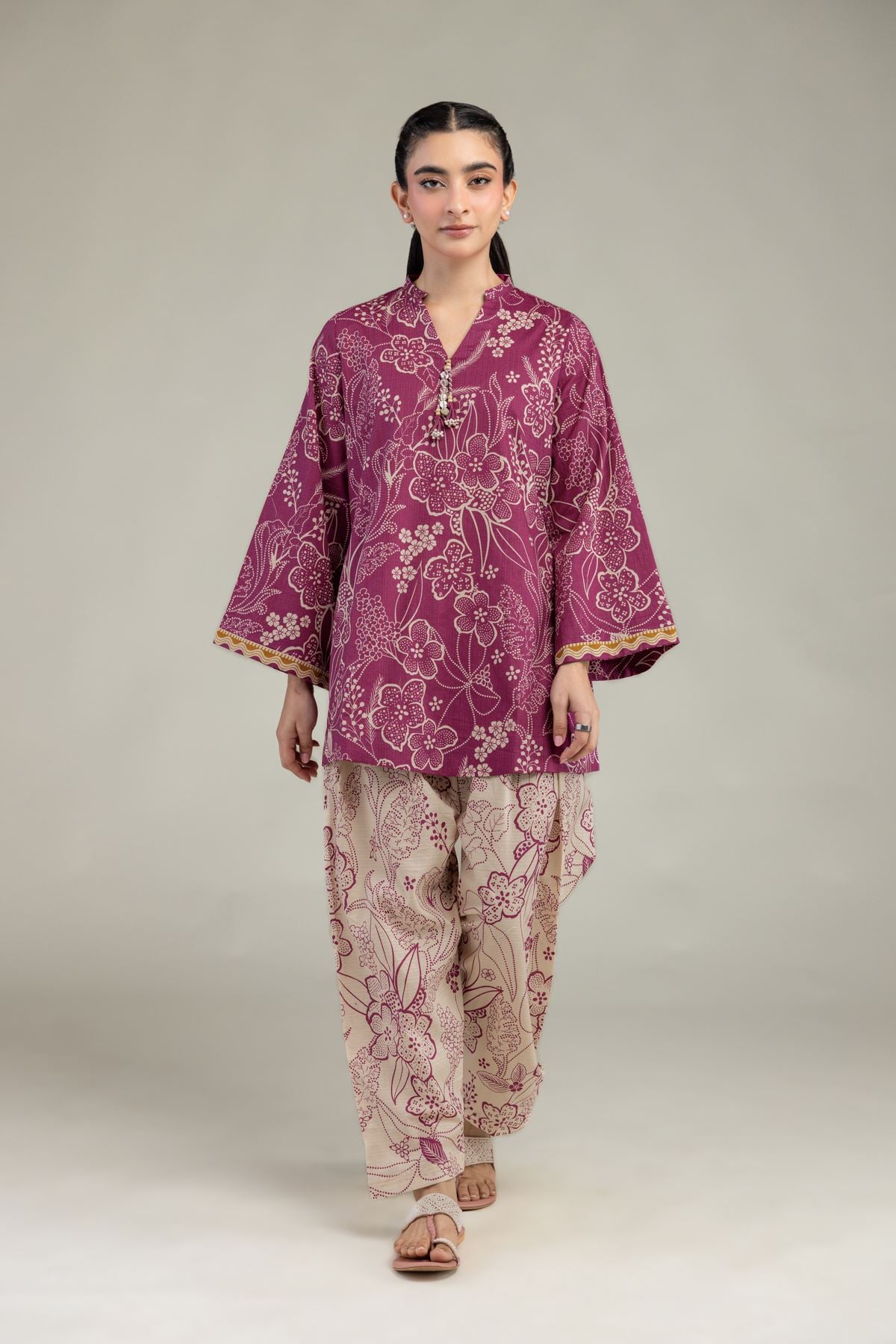 Printed Cotton Dobby Floral Beige Shalwar - 1-26-212-A-D1-VG