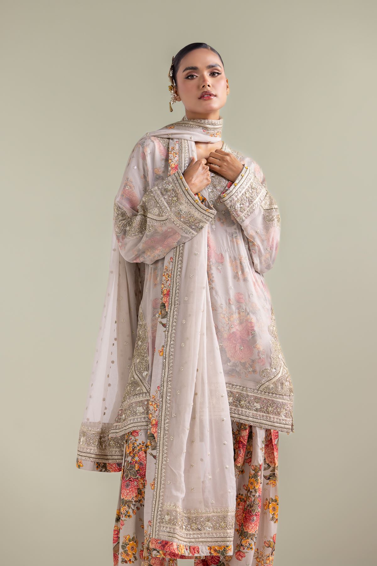 Embroidered Chiffon Floral Zari 3-piece - 5-26-103-F-F-VG