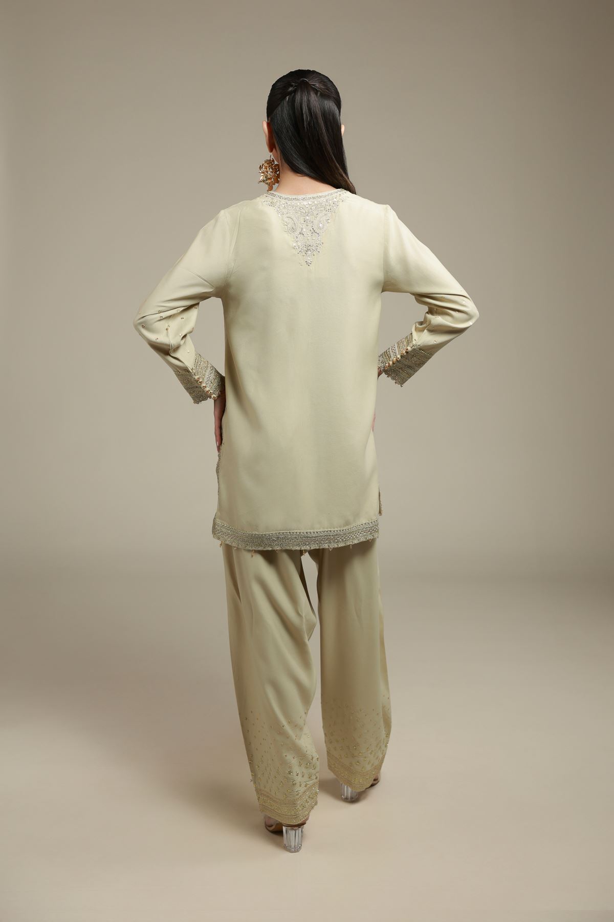 Embroidered Raw Silk 2 Piece Co-ord Set | Top and Bottom - A33-26-106FC-VG