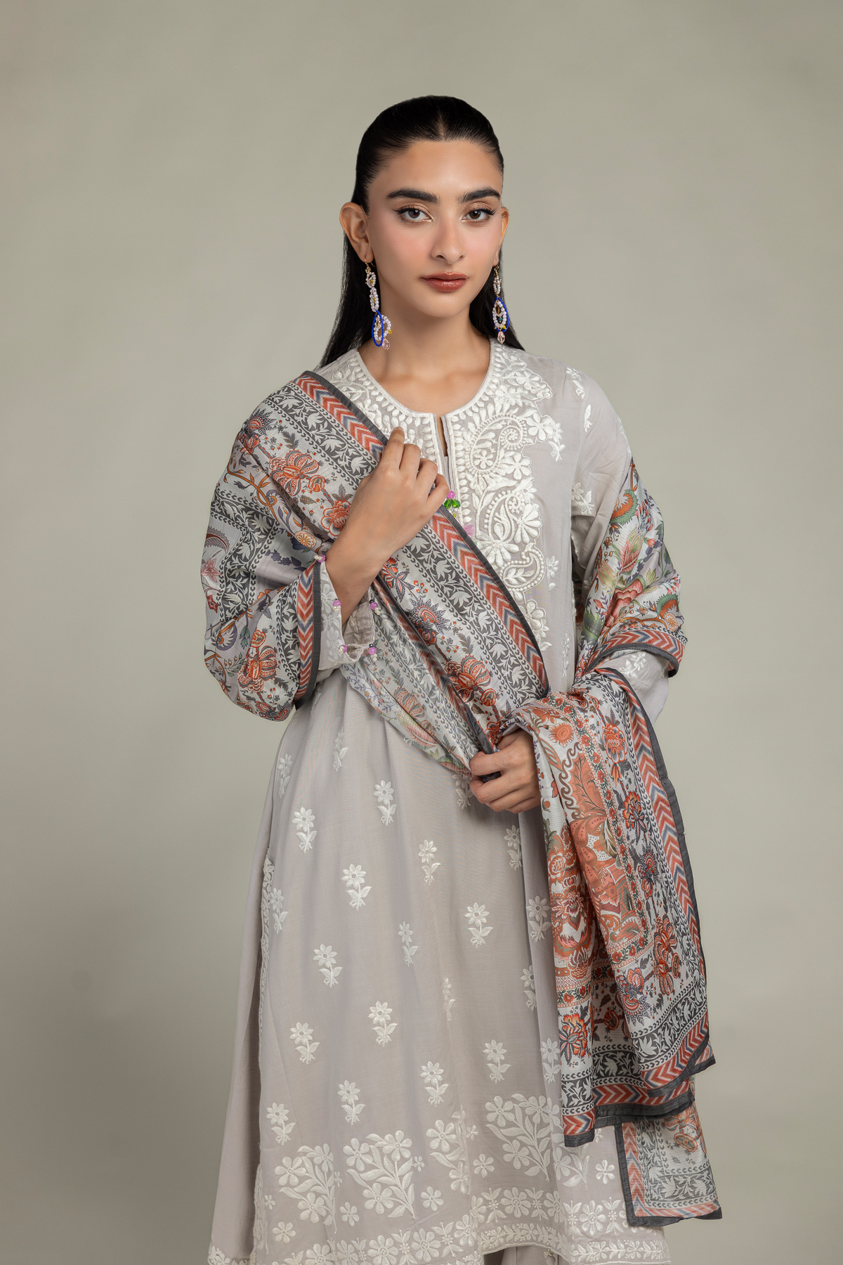 Embroidered Polyester Silk Floral Silk Dupatta - 2-26-302-C-F1-VG