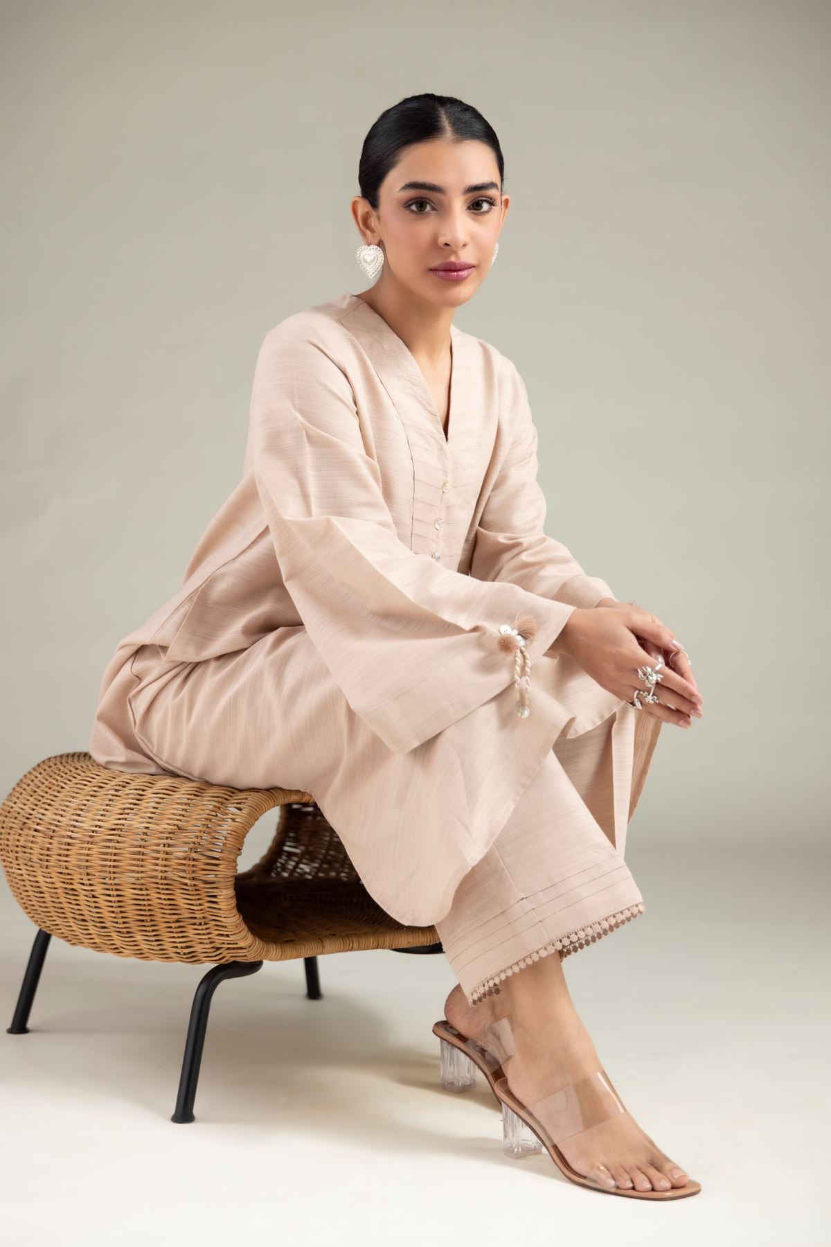 Dyed Textured Cotton Longline Tassel Kurta - 1-26-108-A-F-VG
