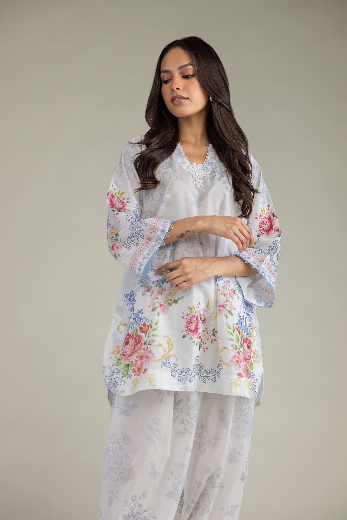 Printed Cambric Floral Cambric Kurta - 1-26-252-B-B2-VG